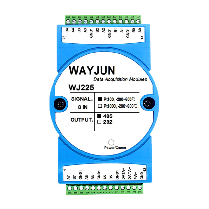 8通道Pt100/Pt1000轉RS-485/232，熱電阻溫度Modbus數據采集模塊 WJ225