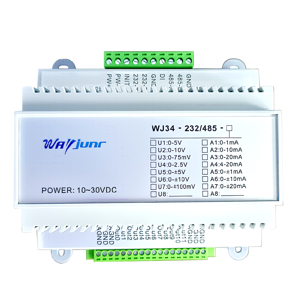 RS232/RS485信號轉12路模擬信號4-20mA/0-10V  隔離D/A轉換器WJ34