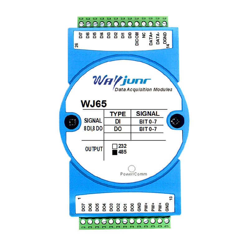 八路DI八路DO，開關量隔離轉RS-485/232，數據采集遠程I/O模塊 WJ65